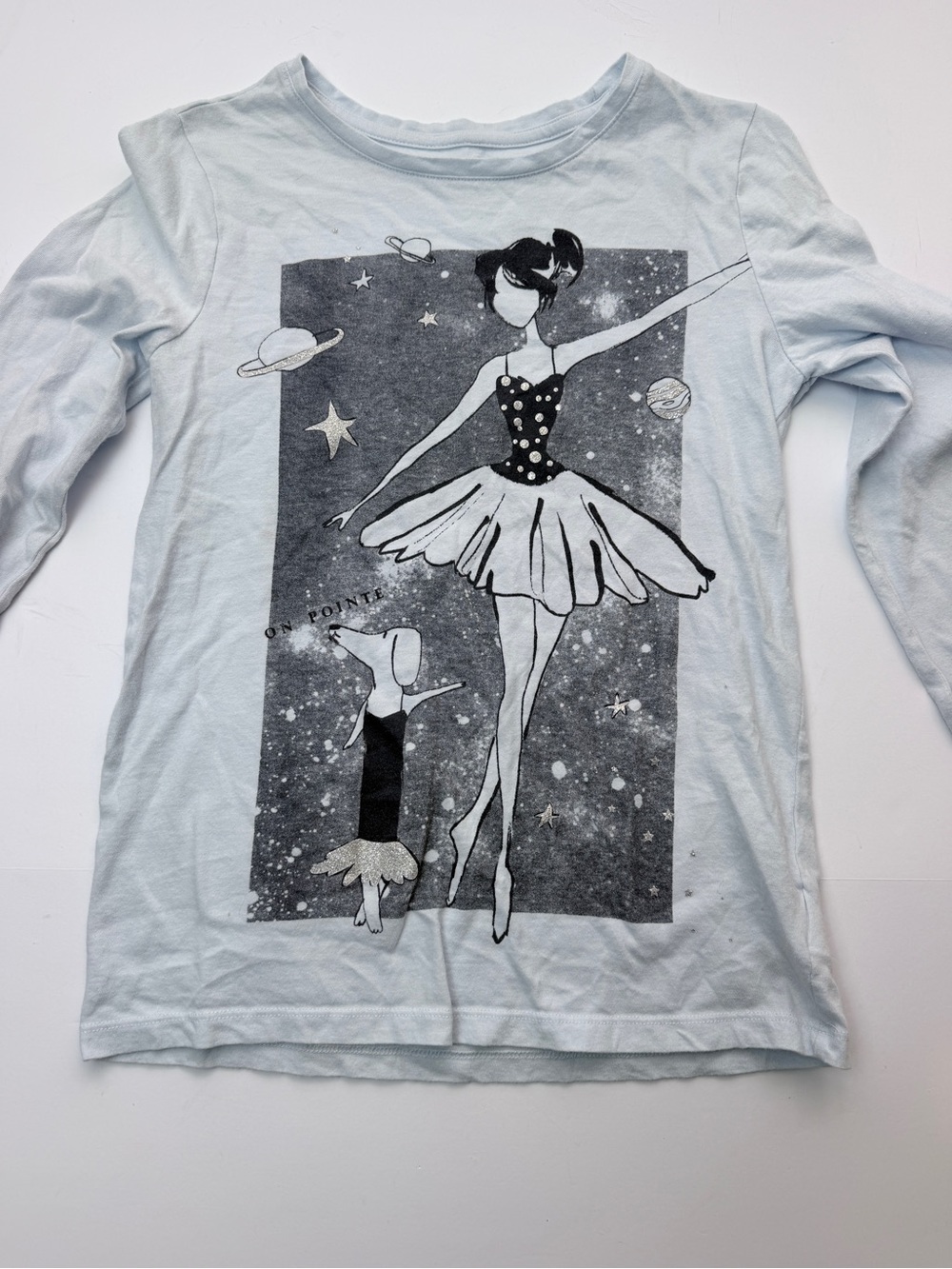 Gap Kids Girls XXL 14-16 Ballerina Ballet Dog Graphic Long Sleeve Shirt Blue